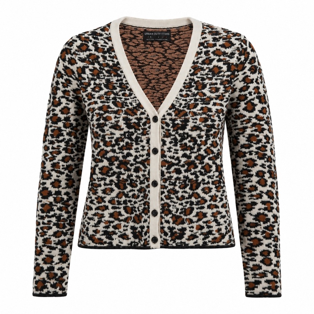 Urban Outfitters Womens Leopard Button Front Cardigan Sweater Large preppy indie